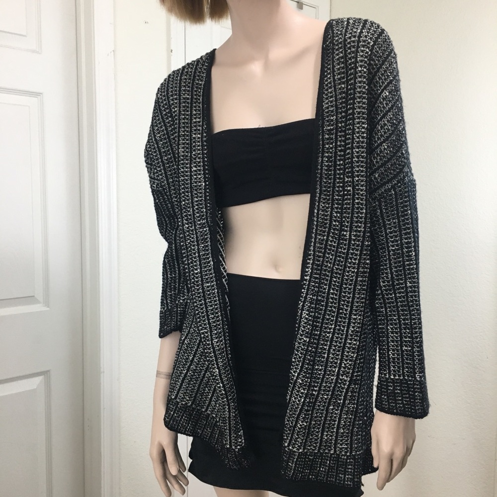 Black/White Open Kimono Cardigan S